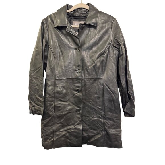 Wilsons Leather Jackets & Blazers - Vintage Wilsons Leather Womens Black Leather Coat Size L Insulated Button Front
